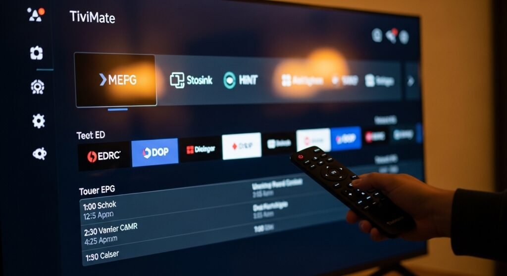 TiviMate IPTV Player Oberfläche auf einem Android TV Gerät.